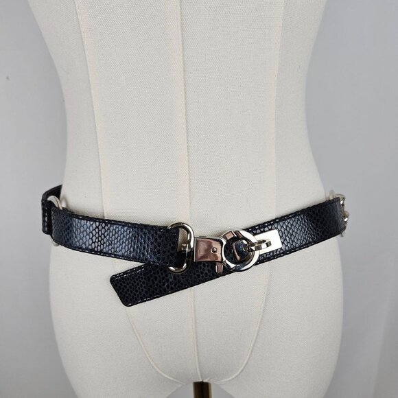 Suzi Roher Extra Large Black Leather Waist or Hip Belt With Silver Chain Accent - Picture 1 of 10